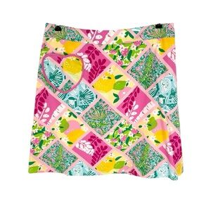 Vintage Lilly Pulitzer Skirt Womens Size 8 Pink Novelty Patchwork Print Lined